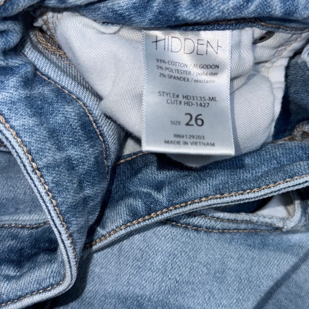 Hidden Blue Distressed Flare Jeans with Leather Patch and slit - Picture 5 of 10